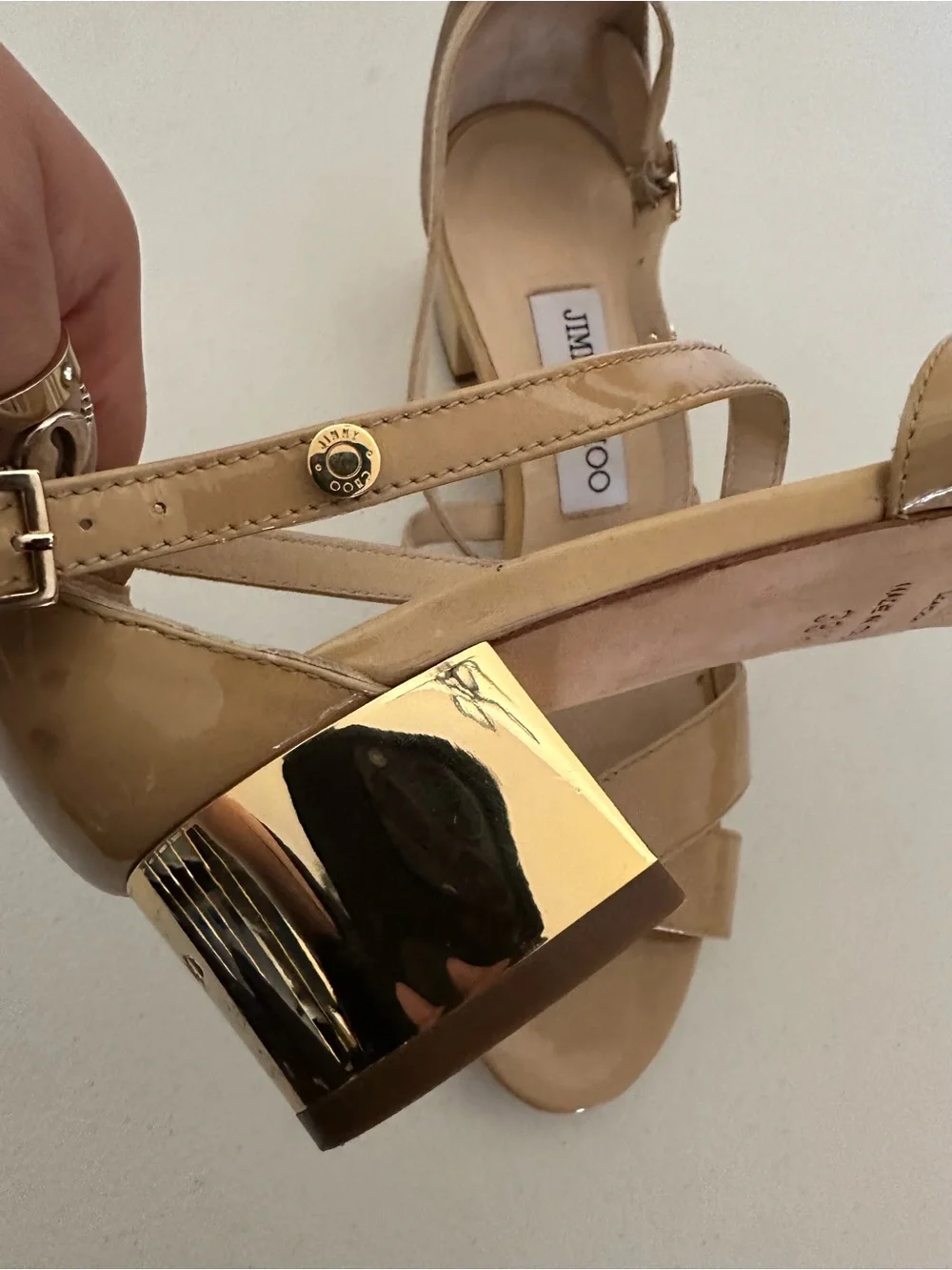 Jimmy Choo Beige/Tan Leather Strappy Heels